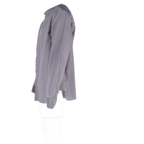 Men's Giorgio Armani Hidden Button Long Sleeve Shirt in Grey Cotton