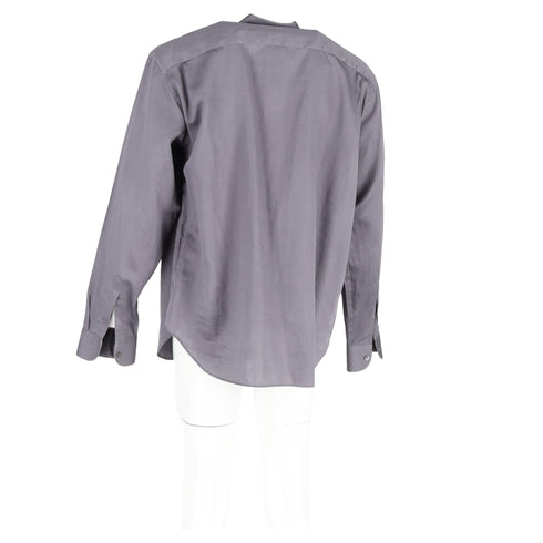 Men's Giorgio Armani Hidden Button Long Sleeve Shirt in Grey Cotton