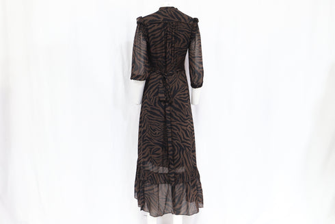 Women's Ba&Sh Selena Zebra Print Maxi Wrap Dress in Brown Viscose