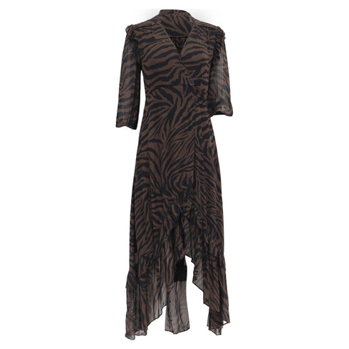 Women's Ba&Sh Selena Zebra Print Maxi Wrap Dress in Brown Viscose