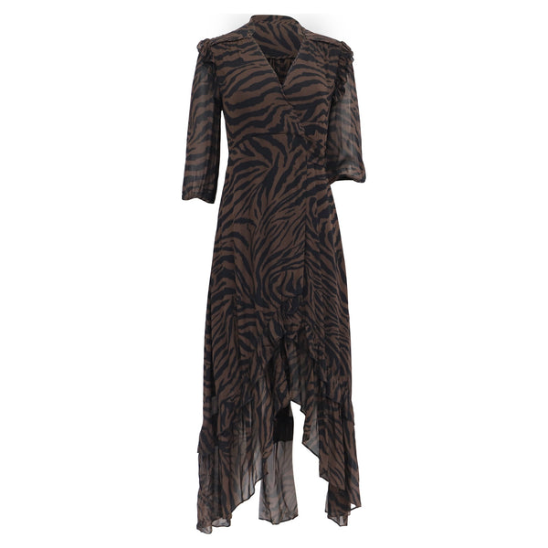Women's Ba&Sh Selena Zebra Print Maxi Wrap Dress in Brown Viscose