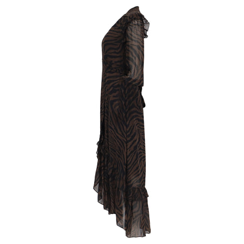 Women's Ba&Sh Selena Zebra Print Maxi Wrap Dress in Brown Viscose