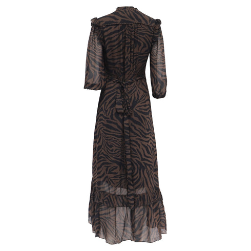Women's Ba&Sh Selena Zebra Print Maxi Wrap Dress in Brown Viscose