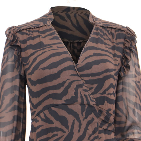 Women's Ba&Sh Selena Zebra Print Maxi Wrap Dress in Brown Viscose