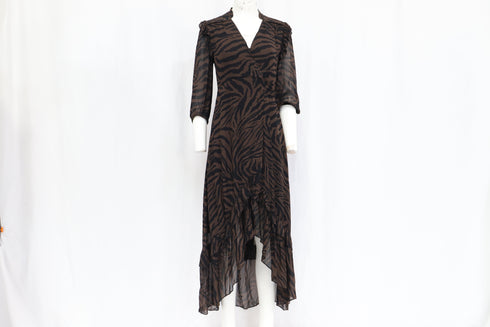 Women's Ba&Sh Selena Zebra Print Maxi Wrap Dress in Brown Viscose