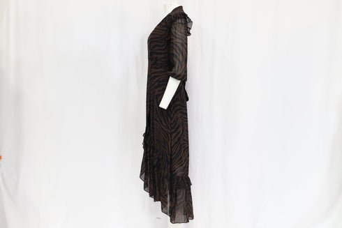 Women's Ba&Sh Selena Zebra Print Maxi Wrap Dress in Brown Viscose