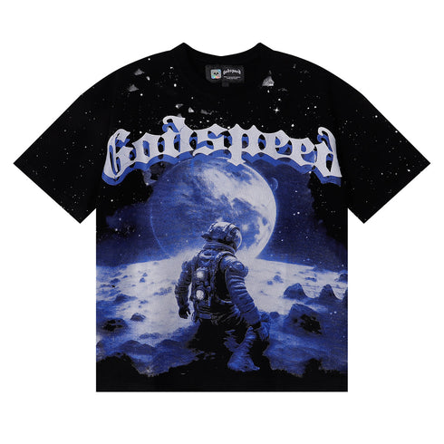 Godspeed T-shirts Space Astronaut Earth Print Cotton Short Sleeve Men and Women