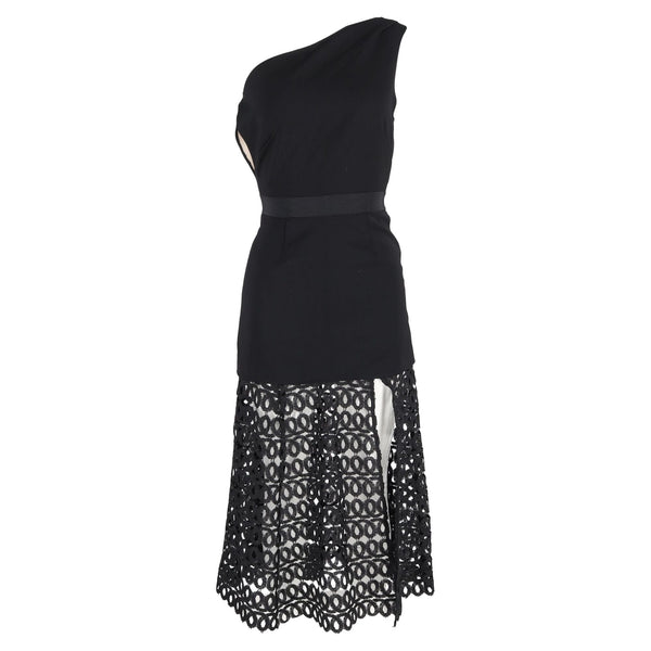Women's Self-Portrait Lace Detail Midi Dress in Black Polyester