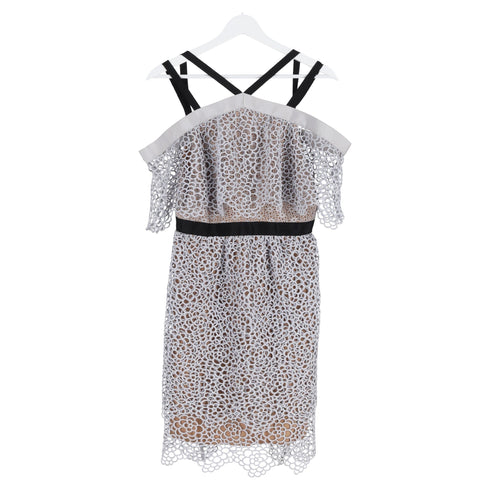 Women's Self-Portrait Floral Lace Off-Shoulder Mini Dress in Grey Polyester