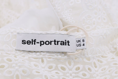Women's Self-Portrait Floral Eyelet Lace Blouse in White Polyester