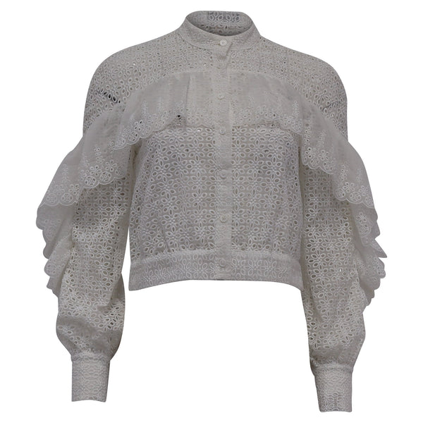 Women's Self-Portrait Floral Eyelet Lace Blouse in White Polyester