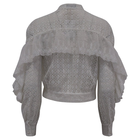 Women's Self-Portrait Floral Eyelet Lace Blouse in White Polyester