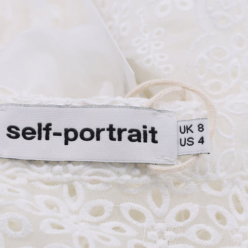 Women's Self-Portrait Floral Eyelet Lace Blouse in White Polyester