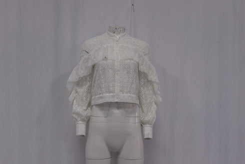 Women's Self-Portrait Floral Eyelet Lace Blouse in White Polyester