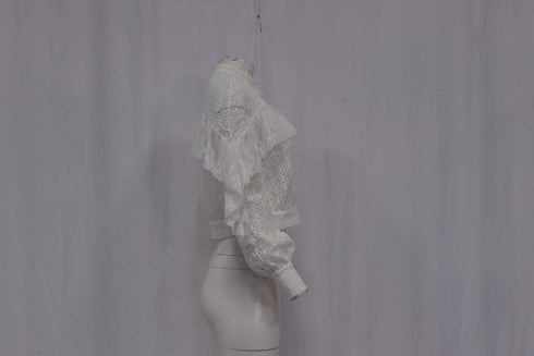 Women's Self-Portrait Floral Eyelet Lace Blouse in White Polyester