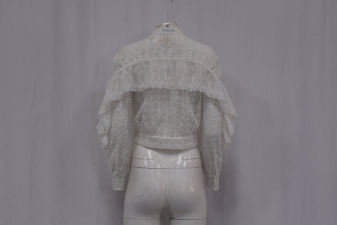 Women's Self-Portrait Floral Eyelet Lace Blouse in White Polyester