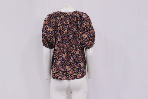 Men's Ulla Johnson Puff Sleeve Peasant Blouse Top in Floral Print Cotton