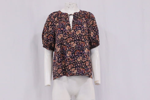 Men's Ulla Johnson Puff Sleeve Peasant Blouse Top in Floral Print Cotton