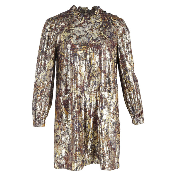 Women's Ba&sh Chiba Printed Mini Dress in Gold Viscose