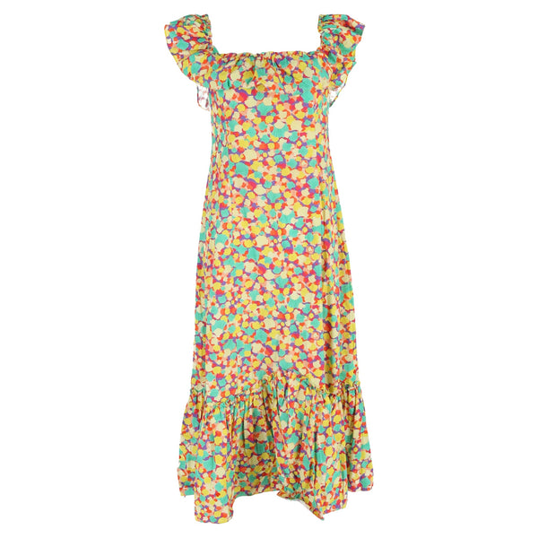 Women's Rixo June Ruffled Printed Midi Dress in Multicolor Cotton