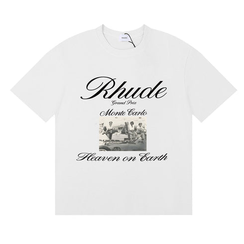 Rhude T-shirts Heave on Earth Printed Cotton Casual Short Sleeve Men and Women