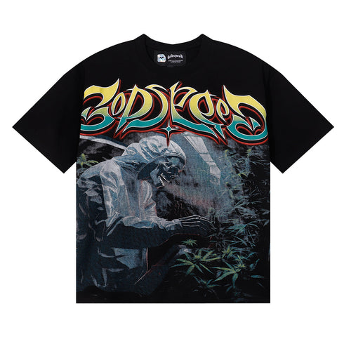Godspeed T-shirts Biochemical Skull Poppy Print Cotton Casual Short Sleeve Men and Women