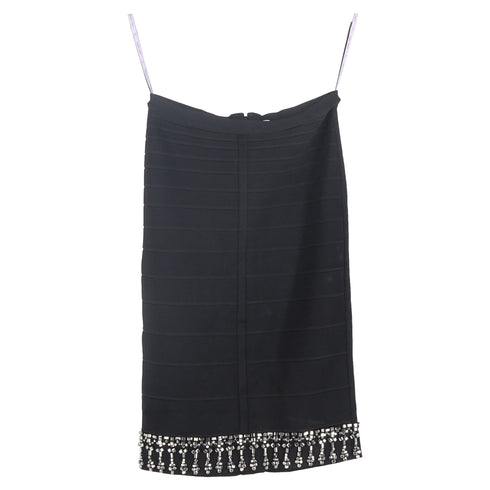 Women's Herve Leger Embellished Hem Knee-Length Skirt in Black Rayon