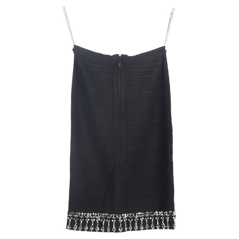 Women's Herve Leger Embellished Hem Knee-Length Skirt in Black Rayon