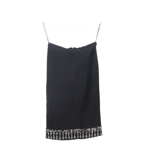 Women's Herve Leger Embellished Hem Knee-Length Skirt in Black Rayon
