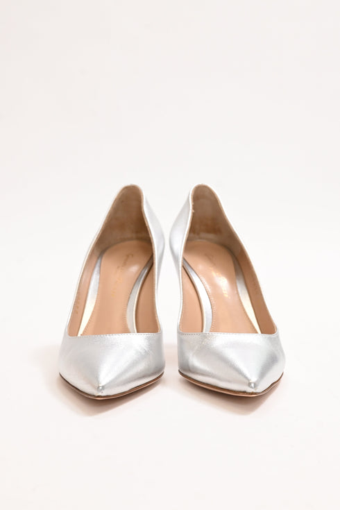 Women's Gianvito Rossi Pointed Toe Pumps in Silver Leather