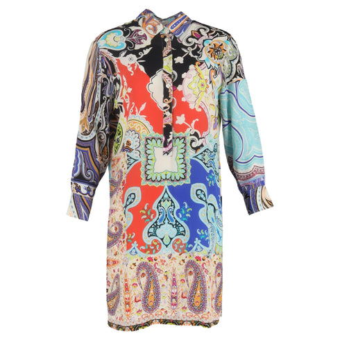 Women's Etro Knee Length Printed Dress in Multicolor Silk
