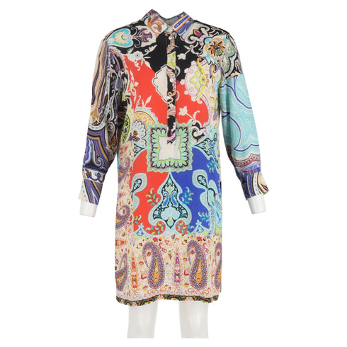 Women's Etro Knee Length Printed Dress in Multicolor Silk