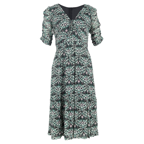 Women's Ba&Sh Printed Gathered Sleeve Midi Dress in Multicolor Viscose