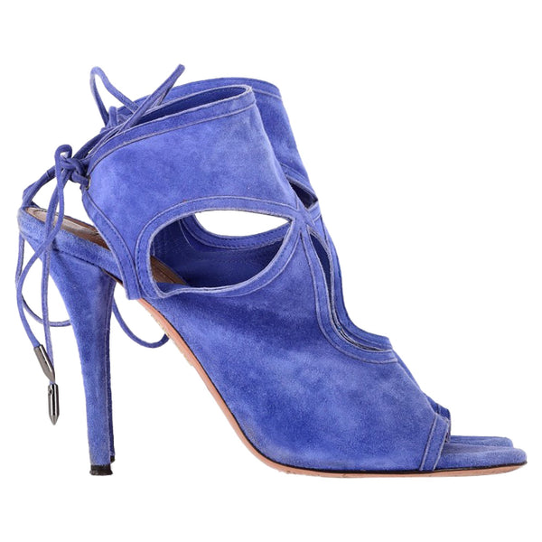 Women's Aquazzura Sexy Thing Cutout Sandal Heels in Blue Suede