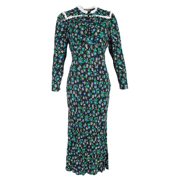 Women's Rixo Ada Lace-Trimmed Floral-Print Crepe Maxi Dress In Black Viscose