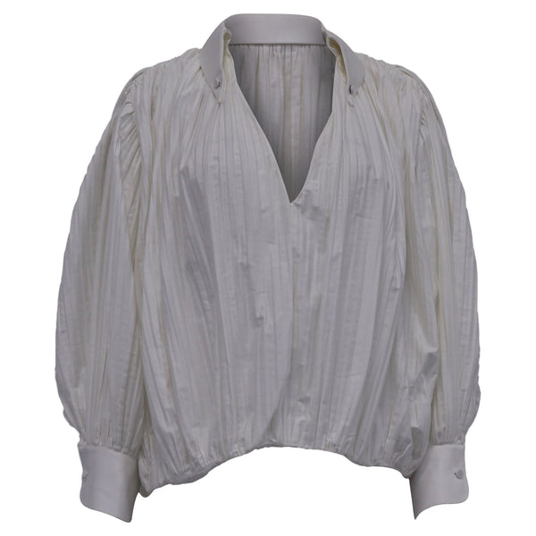 Women's Khaite Malone Cocoon Long Sleeve Blouse in White Cotton