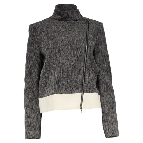 Women's Joseph Zipped Tweed Biker Jacket in Black Linen
