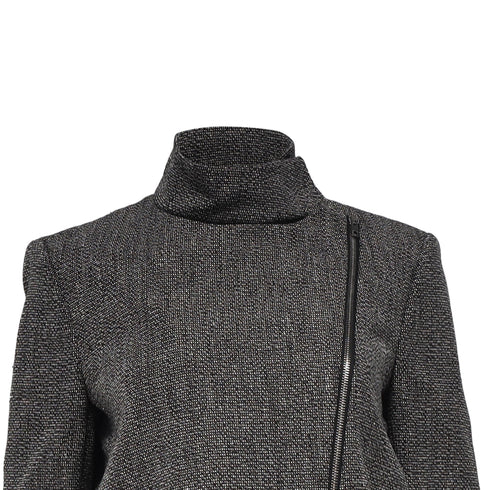 Women's Joseph Zipped Tweed Biker Jacket in Black Linen