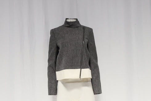 Women's Joseph Zipped Tweed Biker Jacket in Black Linen
