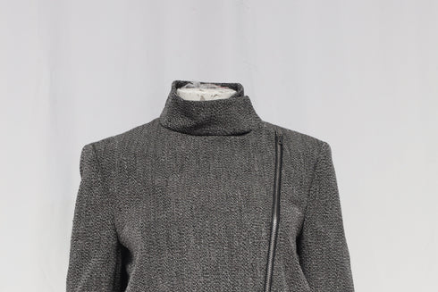 Women's Joseph Zipped Tweed Biker Jacket in Black Linen