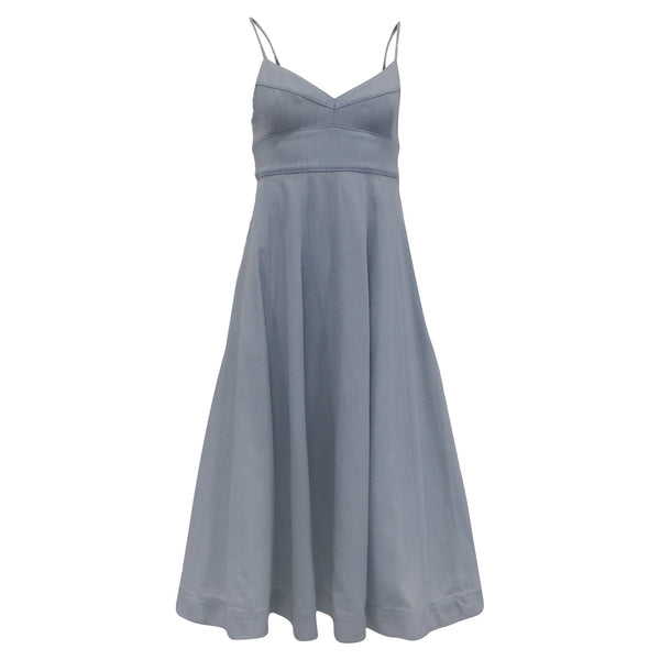 Women's Zimmermann Acacia Sleeveless Midi Dress in Light Blue Cotton Denim