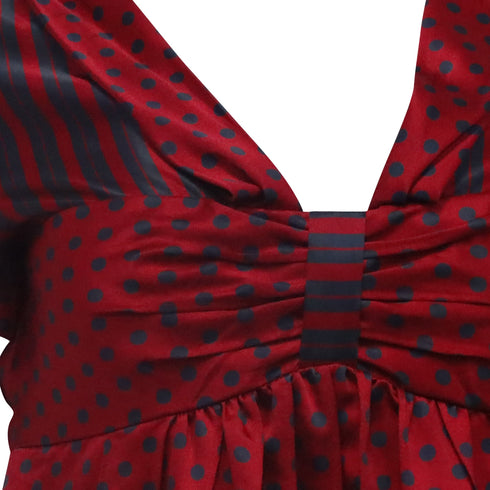 Women's Marc Jacobs Polka Dot and Striped V-Neck Blouse in Burgundy Silk