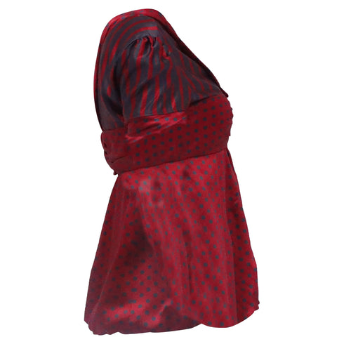 Women's Marc Jacobs Polka Dot and Striped V-Neck Blouse in Burgundy Silk