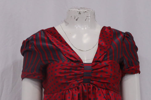 Women's Marc Jacobs Polka Dot and Striped V-Neck Blouse in Burgundy Silk