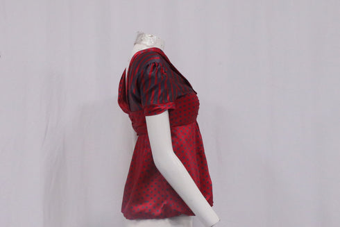Women's Marc Jacobs Polka Dot and Striped V-Neck Blouse in Burgundy Silk