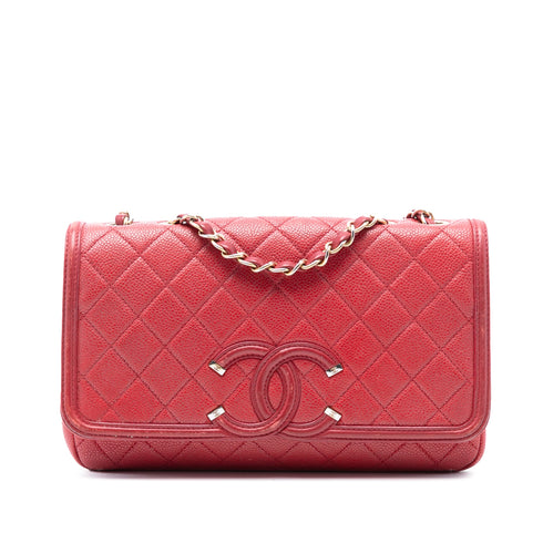 Filigree Flap Bag Quilted Caviar Medium