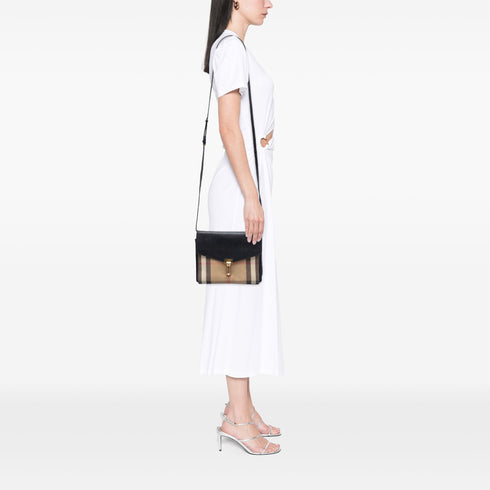 Macken Crossbody Bag Leather and House Check Canvas Small