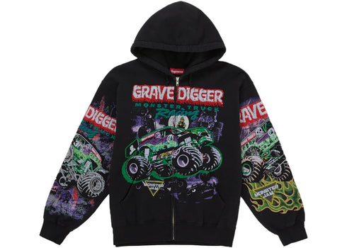 Supreme Grave Digger Bones Zip Up Hooded Sweatshirt Black