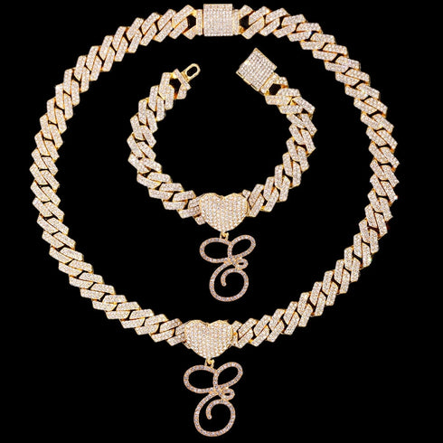 Cursive Letter Pendant Cuban Chain and FREE Bracelet