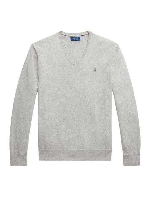 RALPH LAUREN Slim Fit Cotton V-Neck Jumper Andover Heather